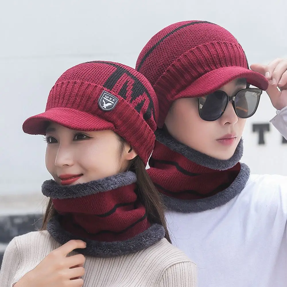 2 قطعة/المجموعة في الهواء الطلق سميكة يندبروف قبعة وشاح الشتاء الدافئة قبعة قبعة لينة الصوف الرقبة حماية قبعة للرجال والنساء