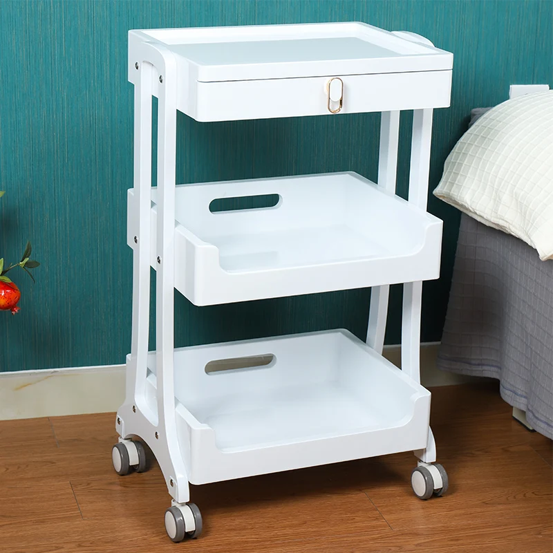 Beauty Aesthetic Furniture Acrylic Trolley Organizer Wheels Salon Decor Cart Utility Stations Barber Wood Cleaning Rollwagen Spa