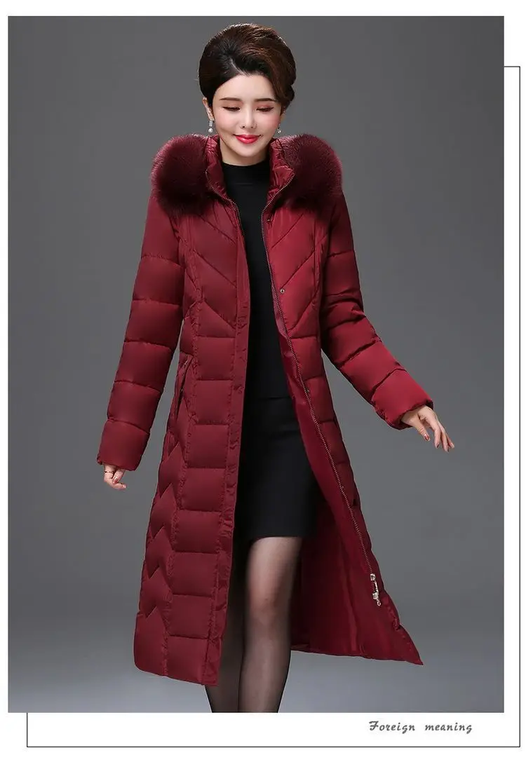 Middle Aged Mother Down Cotton Jacket 6XL Winter Oversized Thick Hooded Coat Windproof Rainproof Female Warm Long Parka Overcoat