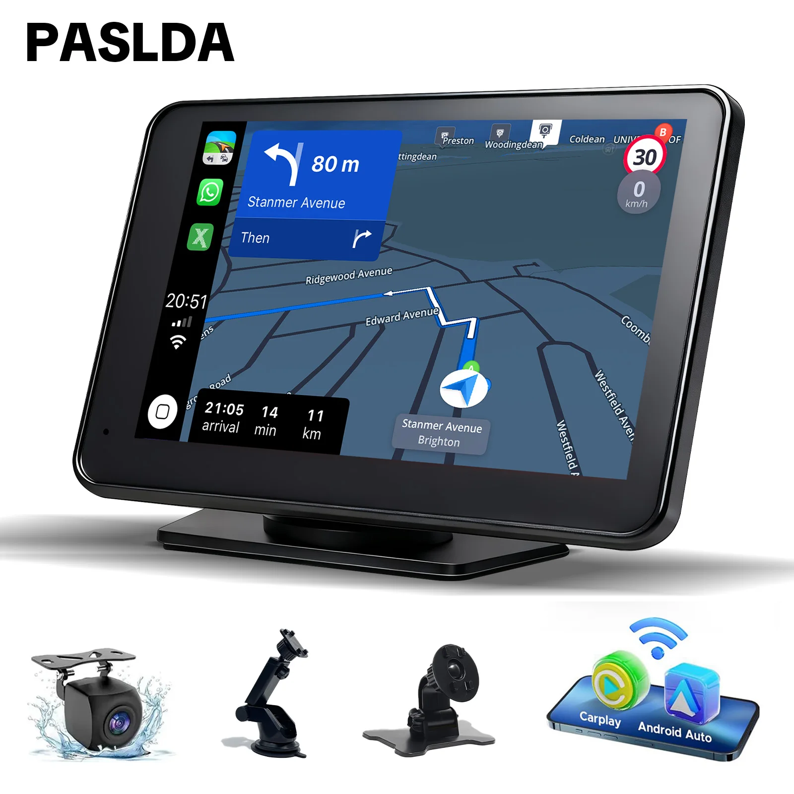 【Paslda】Universal 7-Inch Hd Car Touchscreen – Wireless Carplay, Android Auto, Bluetooth, Gps Navigation & Mirror Link