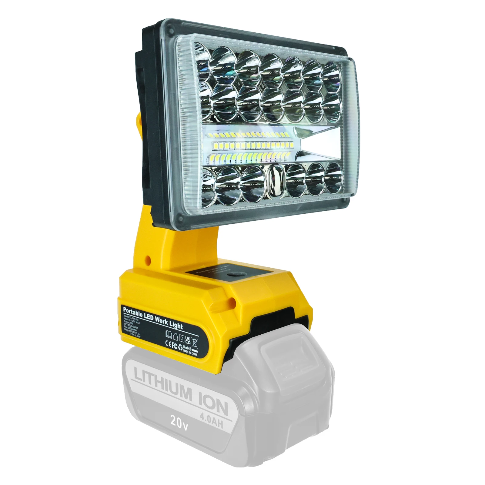 Luz LED de trabajo de 28W y 2000lm para Dewalt, lámpara de batería de iones de litio de 14,4-20V, linterna, iluminación de emergencia para