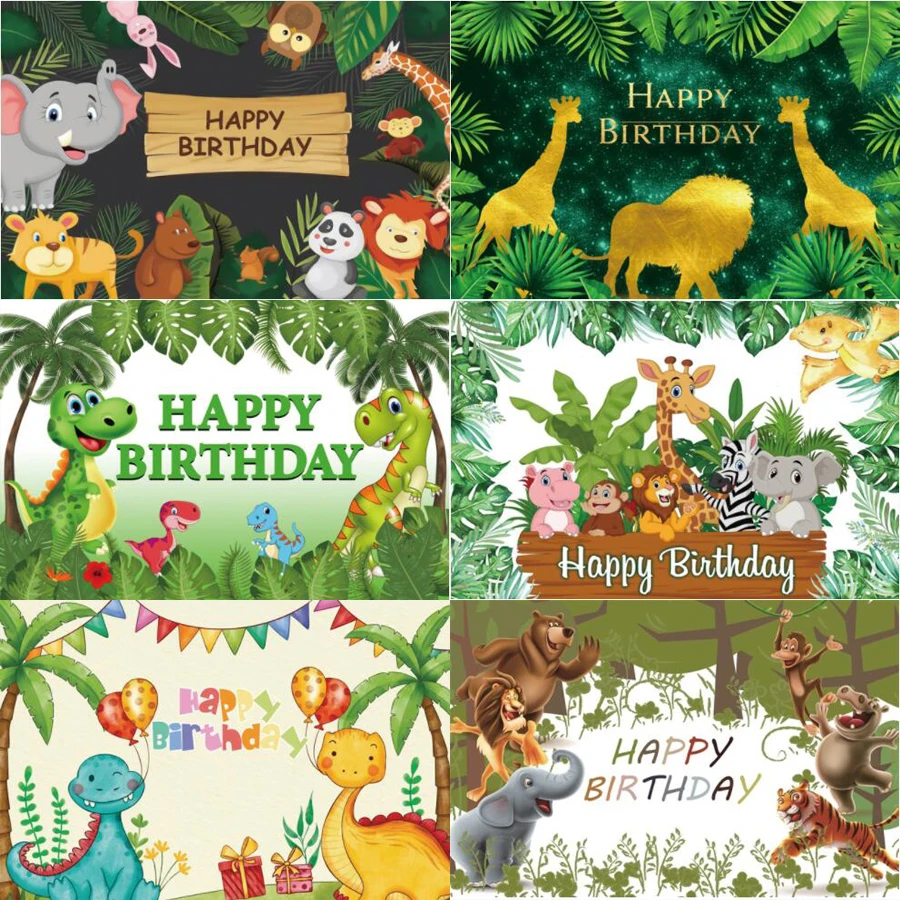 

Photography Backdrop Cartoon Jungle Safari Birthday Party Baby Child Photozone Family Shoot Poster Photo Background Photo Studio