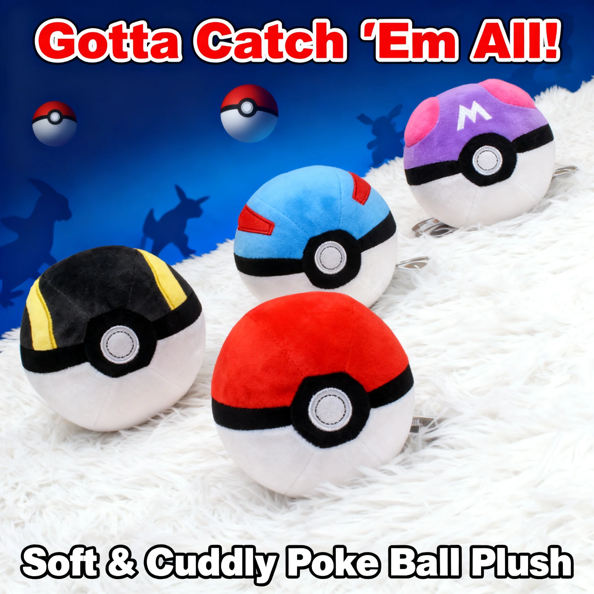Poké Ball Master Ball Great Ball Ultra Ball Plush Soft Stuffed Animals Cartoon Backpack Pendant Decoration Toy Birthday Gift