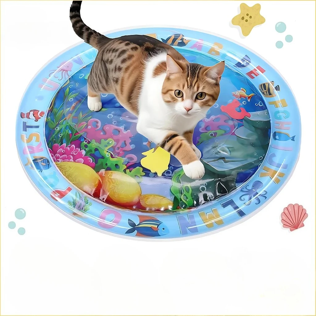 Wasser-Sensorik-Spielmatte, verdickte aufblasbare Wassermatte für Katzen und Hunde, Haustier-Spielmatte mit Fisch-, Meer- und Ozean-Thema, sensorisches Wasserspielzeug