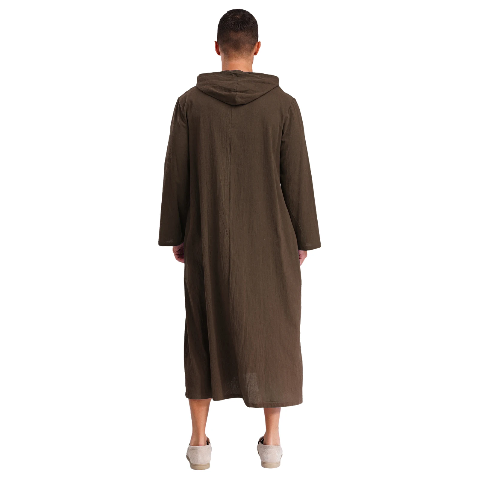 قفطان إسلامي مسلم جوبا العربية ثوب ملابس للرجال مقنعين أكمام طويلة أزرار Pocest فستان طويل فضفاض قميص فساتين