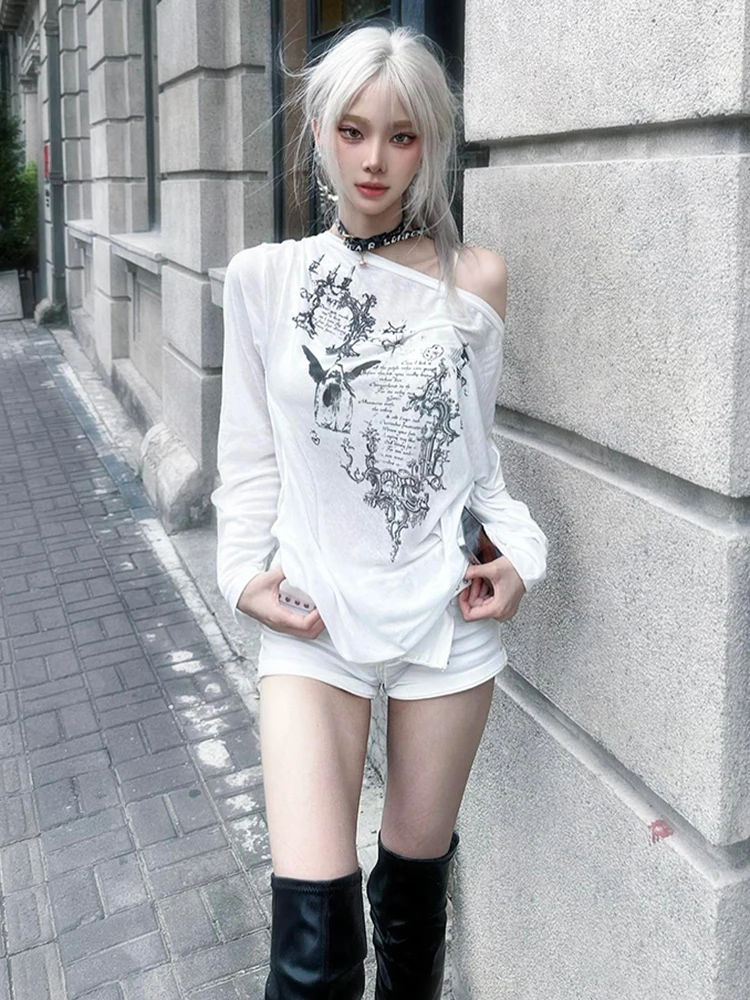 Seeslim Graphic T Shirts 2000s Clothes Y2k Korean Fashion Long Sleeve Autumn Tops Hotsweet Loose Tees Female Goth  T-shirt Print