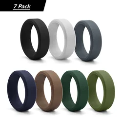 Geedyn 8mm Width 7-14 Size 7 Colour Silicone With Beveled Edges Ring Set for Man Workout Business Engagement Bands