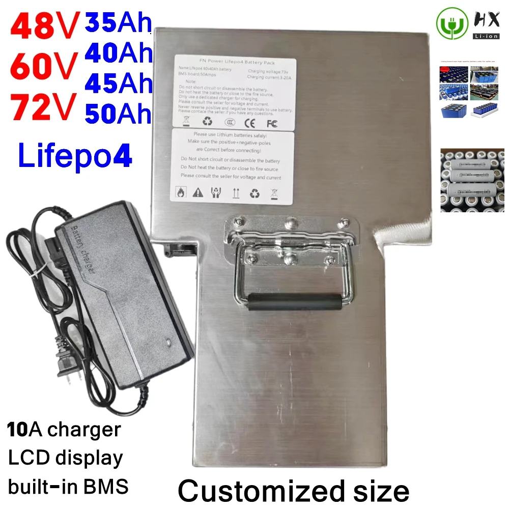 HX-T type Rechargeable T Style 48V 60V 72V 35Ah 40Ah 45Ah 50Ah Lithium Lifepo4 Battery for Scooter E-bilke Bicycles+10A Charger