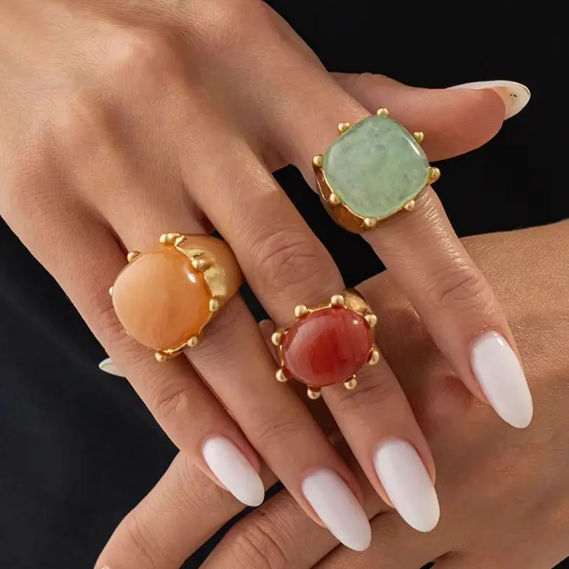 Salircon 3Pcs/Set Fashion Bohemia Inlaid Colorful Acrylic Ring for Womens Creative Irregular Resin Stackable Finger Ring Jewelry
