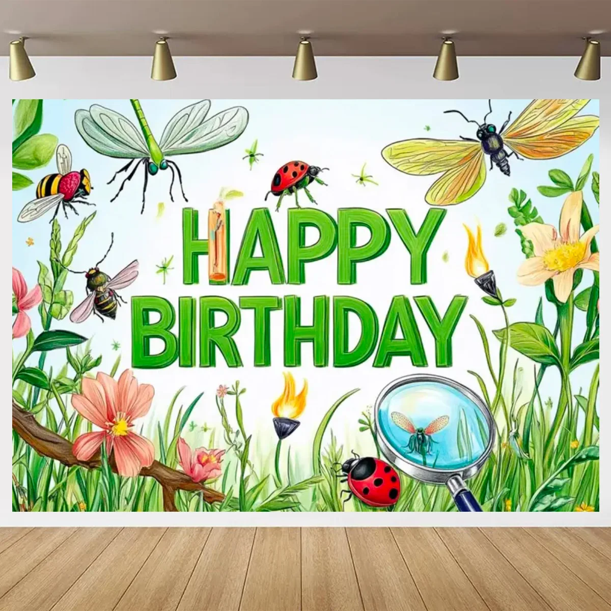 Nature Insects Theme Background Green Caterpillar Happy Birthday Baby Shower Baby's First Birthday Party Decoration Background