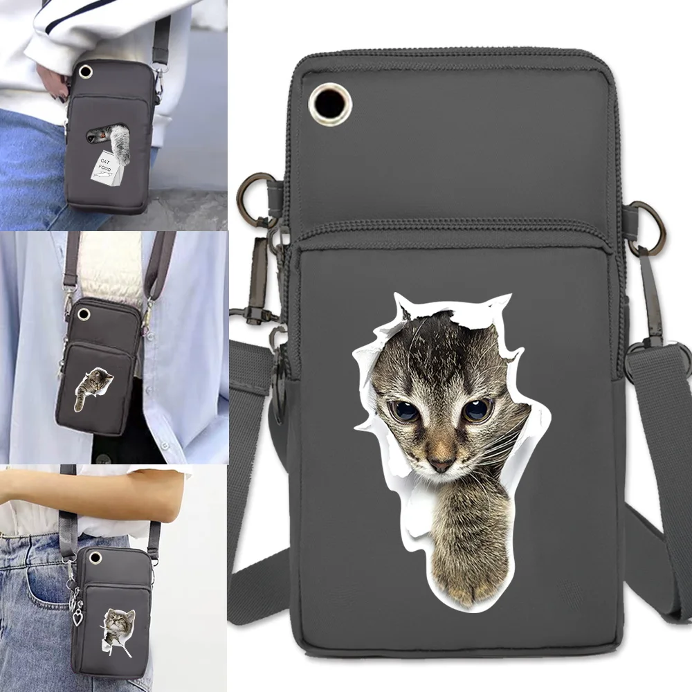 Cat Print Mobile Phone Bag for Girls Handbags Ladies Purse Clutch IPhone 13/huawei Cell Phone Wallet Shoulder Bag Sport Arm Bags