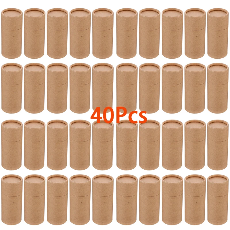 

40Pcs Packaging Brown Paper Lid with Cardboard Tea Coffee Paperboard Crafts Cosmetic Lipstick Round Holder Jar Kraft