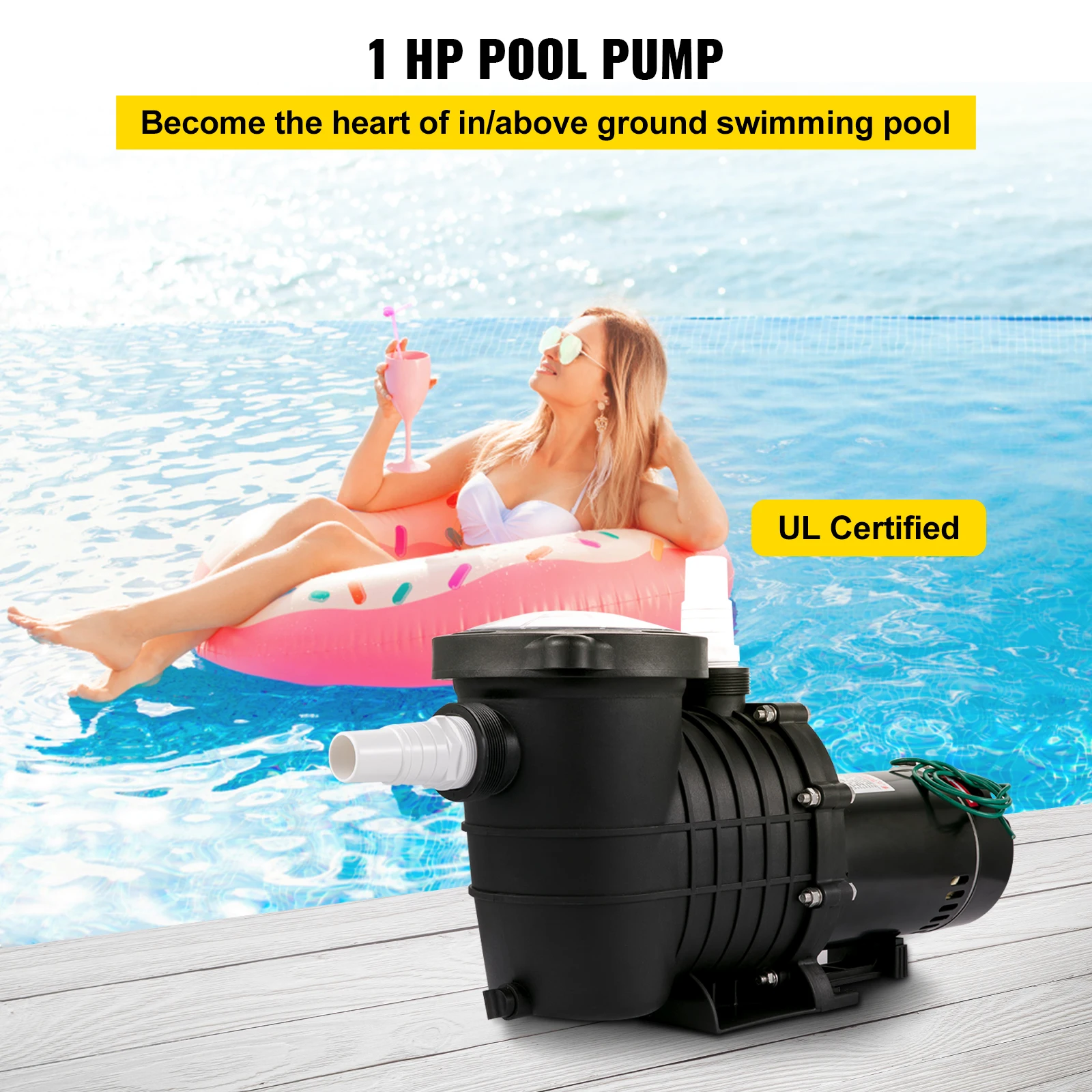 VEVOR Swimming Pool Pump 110V/220V 5544GPH Powerful Self-priming for In/Above Ground Pool Water Circulation w/ Strainer Basket