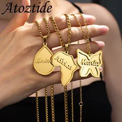 Atoztide Personalized Custom Name Necklaces for Women 2 Sides Welding Butterfly Drop Pendant Chain Stainless Steel Jewelry Gift