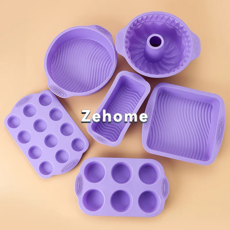 Silicone baking pan high temperature resistant 6-piece cake mold baking set wholesale food grade donut mold