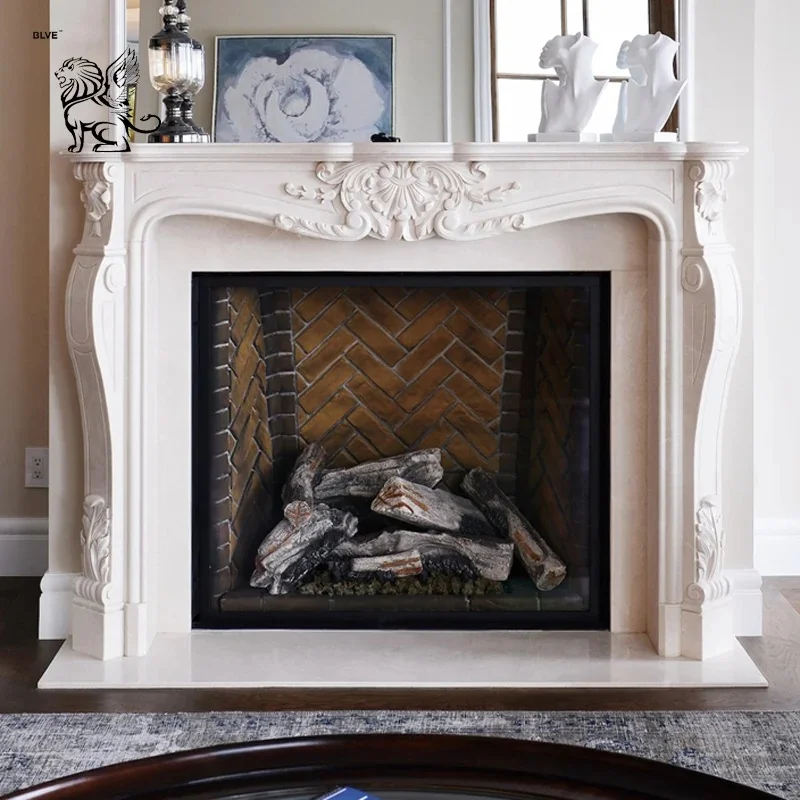 BLVE House Room Decoration Fireproof Material Solid Stone Fireplace Hearth FPL-032