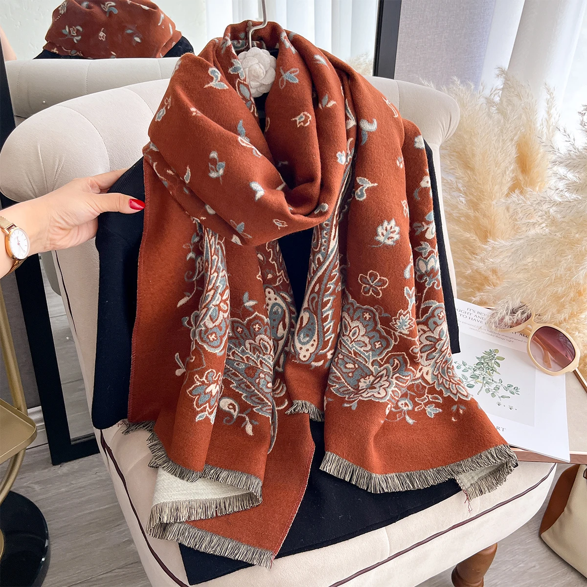 Neue Winter Eleganz Kaschmir Schal Frauen Paisley Zwei-Seitige Schal Weibliche Pashmina Luxus Marke Poncho Dicke Decke Warme Bufanda – Detail 2