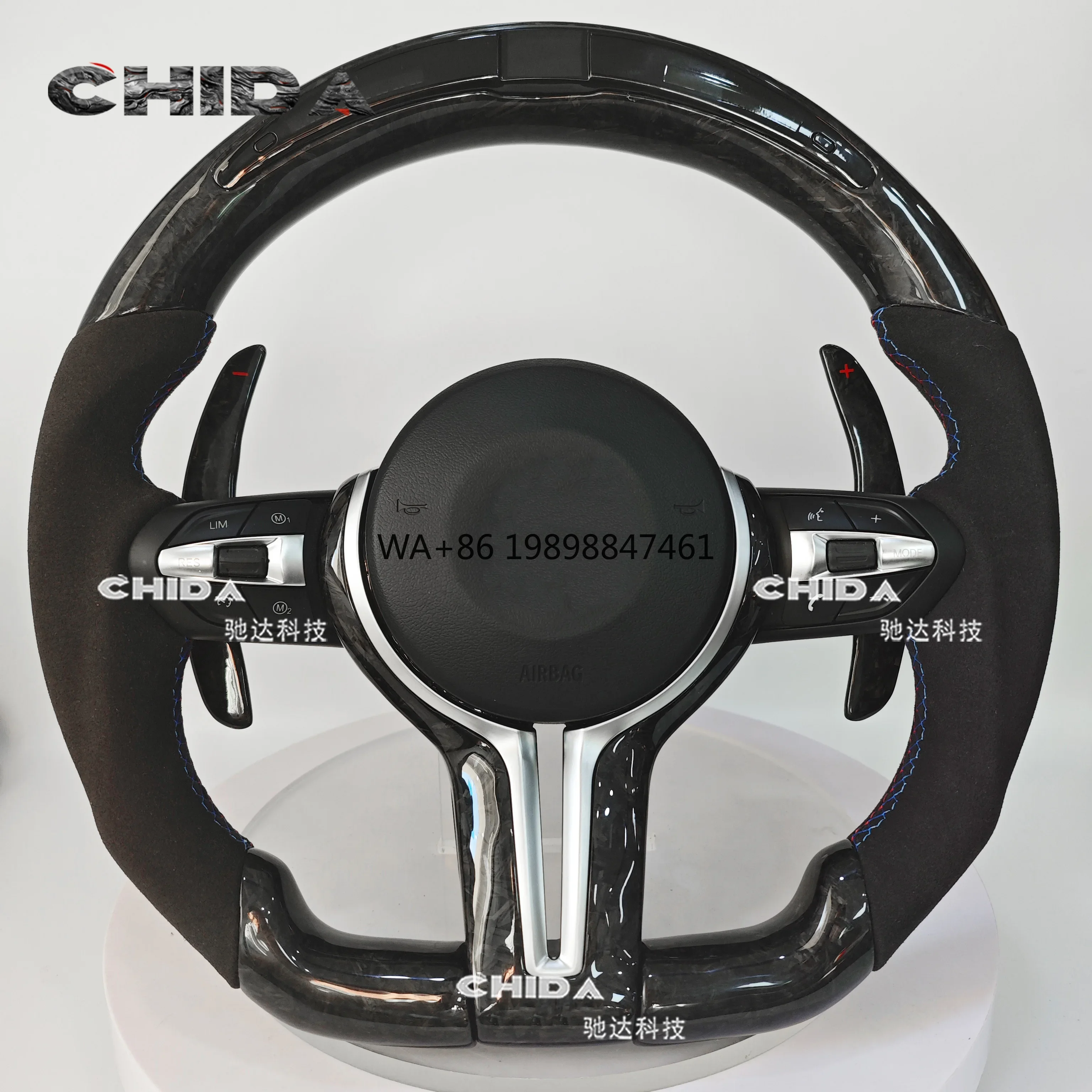 

LED Forged Carbon Fiber Steering Wheel Leather Compatible BM-W F30 F10 F15 F35 F20 E70 X5 X6 E71 E39 E92 G20 7 Series 4 Series