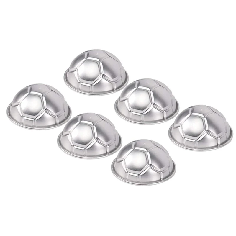 6 Pcs Mini Soccer Ball Cake Pan,Aluminum Cupcake Baking Pans,Half Sphere Shape Chocolate Pudding Tiny Mold Decorating Promotion