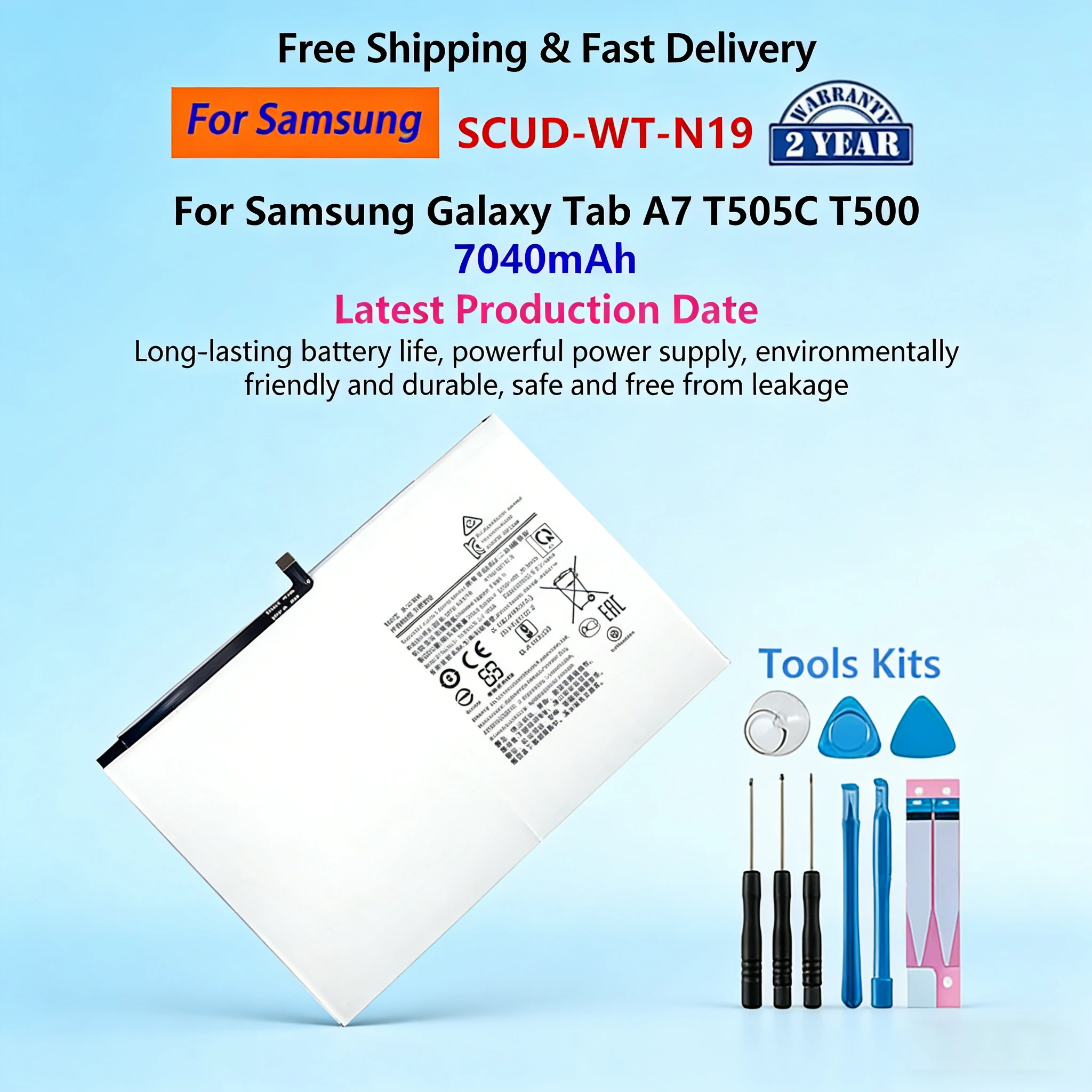 

New SCUD-WT-N19 High Capacity 7040mAh Battery for Samsung Tab A7 SM-T500 T505 T505C Internal Replacement Batteries +Repair Tools