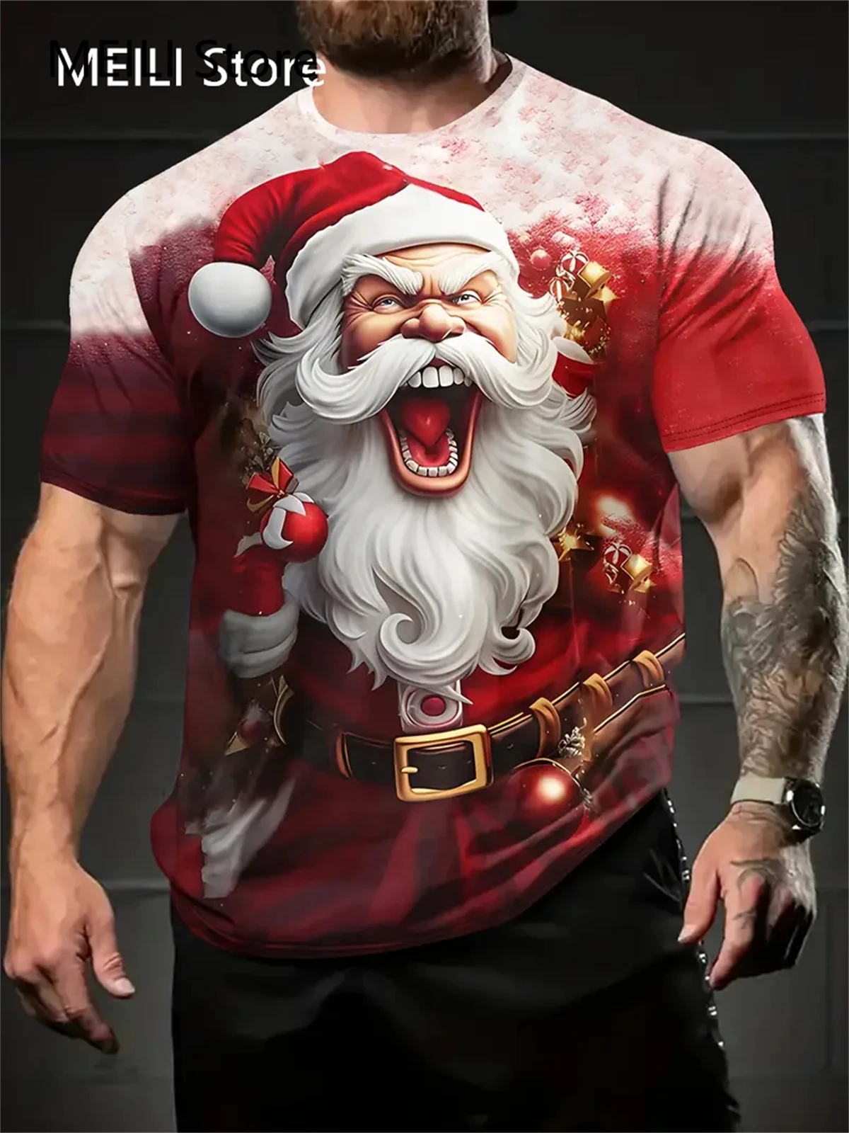 Camiseta con estampado gráfico de Papá Noel para hombre y mujer, camisetas divertidas informales de manga corta, ropa de gran tamaño, nueva moda, 2023