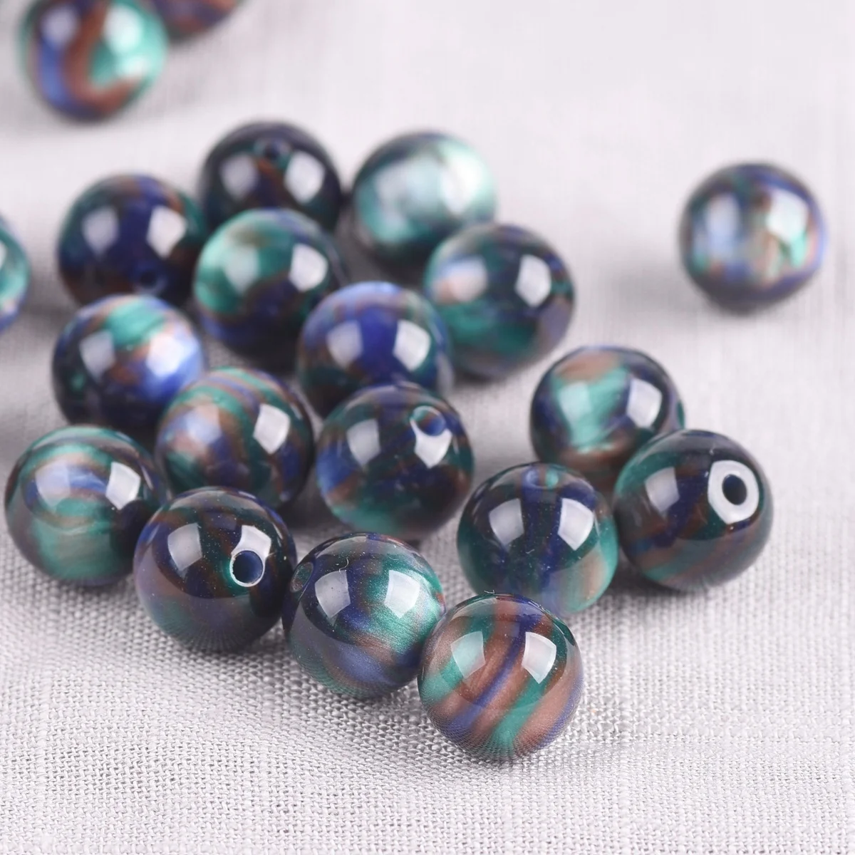 Round Glossy Blue Green 6mm 8mm 10mm 12mm 16mm Resin Plastic Loose Beads Lot For Jewelry Making DIY Bracelet Findings