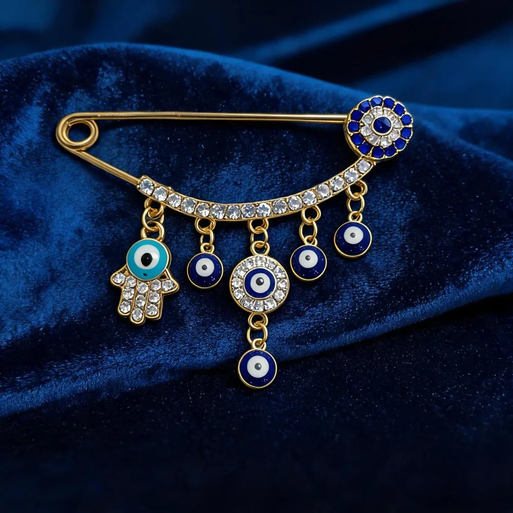 European and American Brooch Diamond Studded Devil's Eye Tassel Blue Eyes Waist Cinching Jewelry Accessory Sweater Cool Badge