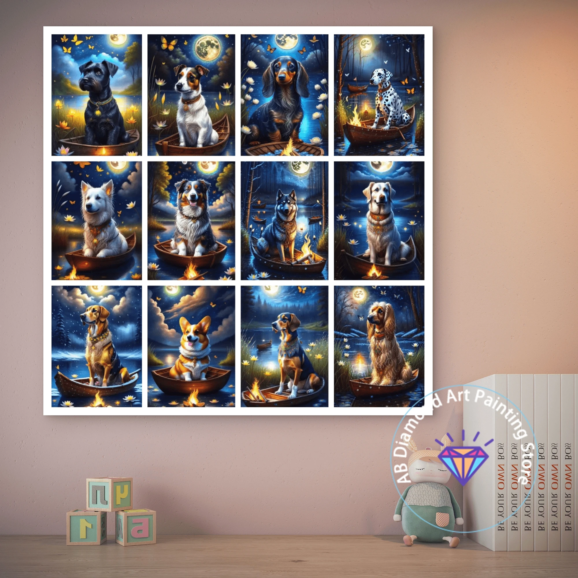 

Animal Dog Moon AB Diamond Painting Kit 5D DIY Diamond Embroidery Cross Stitch Handmade Art Gift Crafts Home Decor Gift