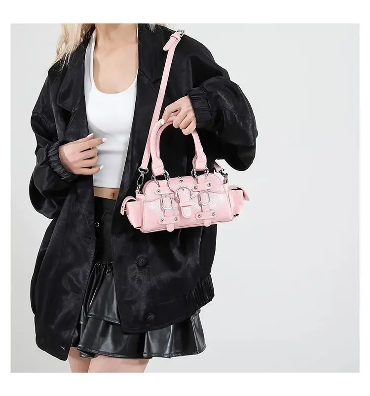 JIAERDI Vintage Pink Y2k Messenger Bag Purse Women 2025 Leather Rivet Chic Handle Casual Crossbody Bags Retro Hand Bag Aesthetic