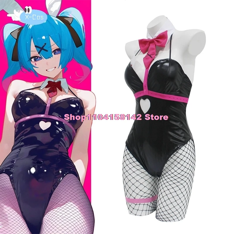 Miku Rabbit Hole Cosplay Wig Black Patent Leather Bunny Girl Sexy Cute Halloween Cosplay Costumes Headdresses Clothes Bows Girls