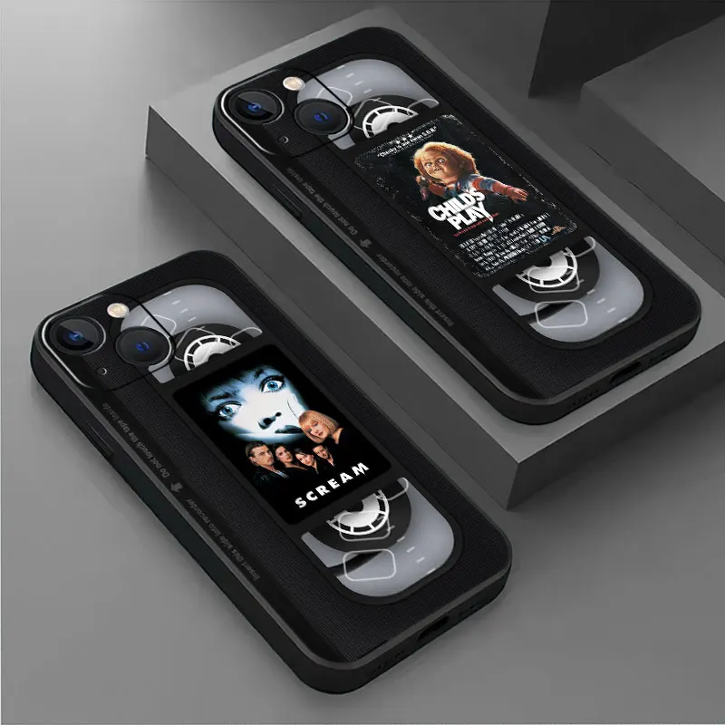 Black Case For iPhone 14 15 Pro Max 13 XR SE 2020 12 Mini 6 6S X XS 11 Pro 7 8 Plus Soft Phone Cover Horror Movie Video