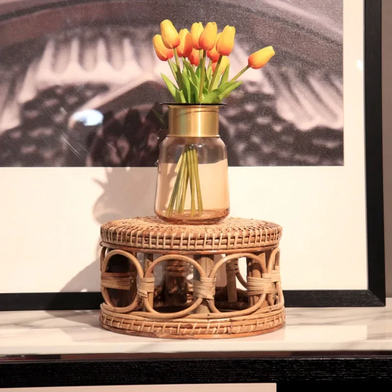 

Household Low Footrest Natural Rattan Hand Woven Circular Stool Living Room Shoes-changing Stools Livingroom Furniture 가구 걸상