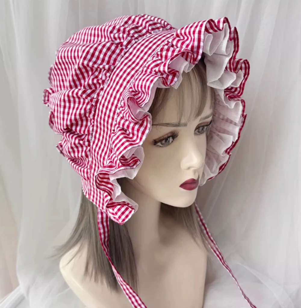 Colonial Bonnet Hat Pioneer Mob Hat Maid Cap with Adjustable Straps