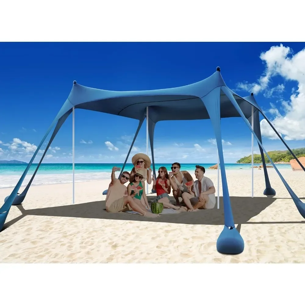 

Camping Sun Shelter UPF50+ with 8 Sandbags, Sand Shovels, Ground Pegs & Stability Poles, Outdoor Shade Beach