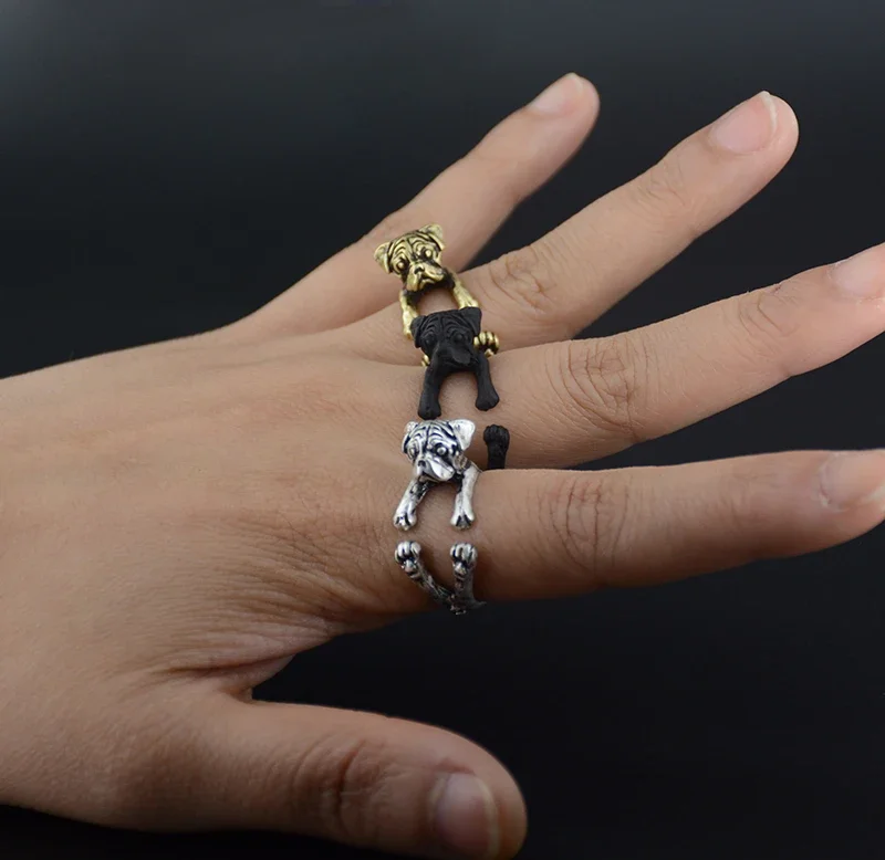 Antique Retro Funny Pug Dog Ring Men Jewelry Lover Animal Anillos Mujer Hippie Rings for Women Aneis Best Friend Gift