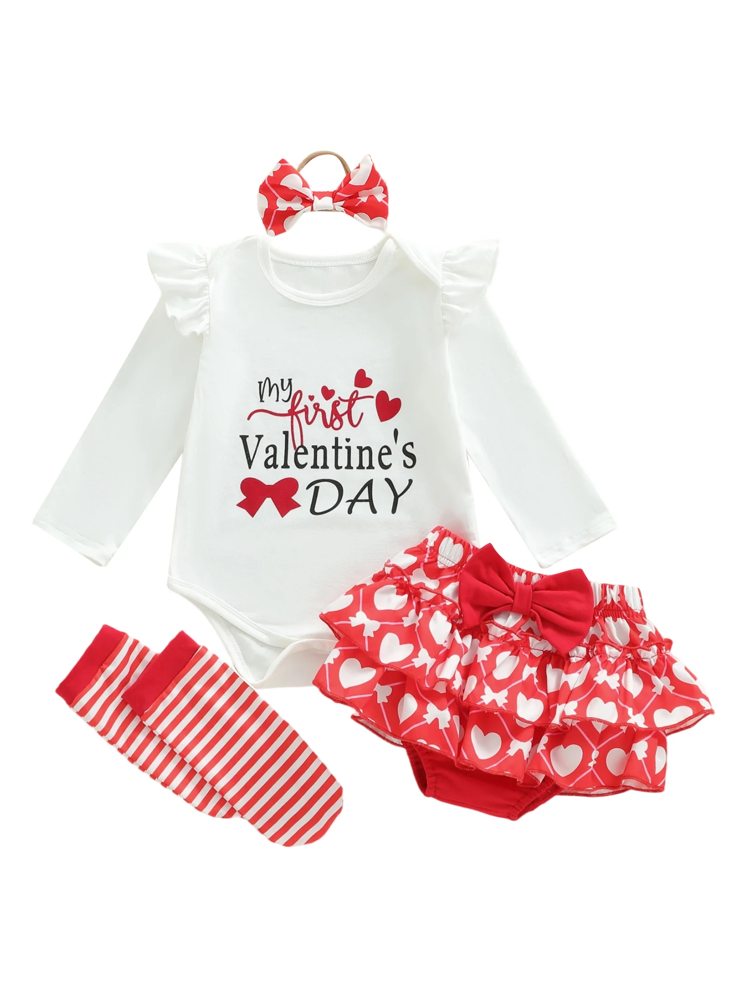 

Valentine s Day Toddler Girls 3 Piece Outfits Long Sleeve Heart Print Top Tutu Skirt Leg Warmers with Headband Set