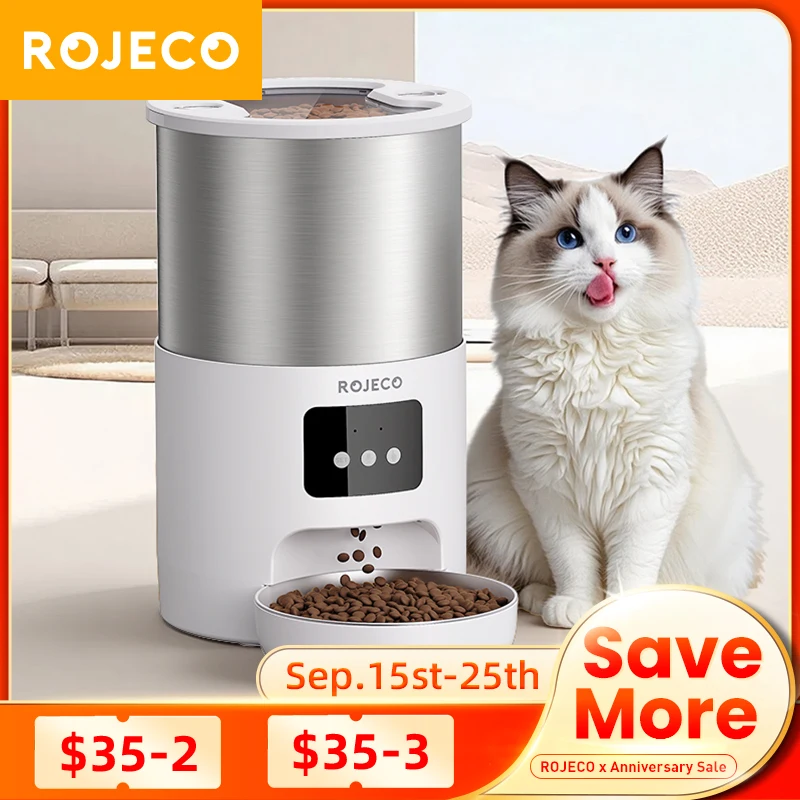 

ROJECO 4.5L Stainless Steel Automatic Cat Feeder WiFi App Remote Control Voice Recording Smart Dog Food Dispenser Pet Supplies