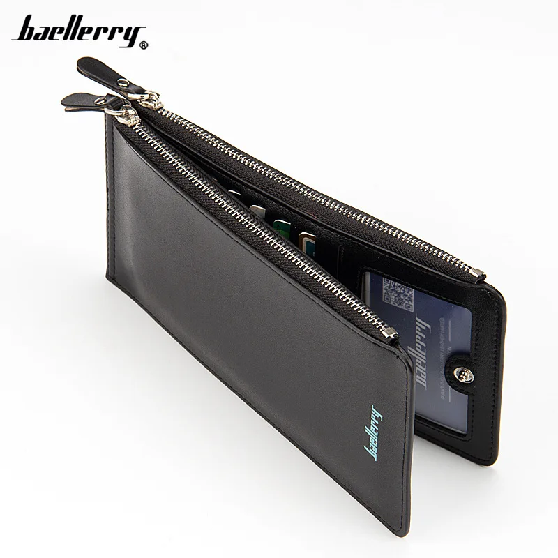 Baellerry Long Wallet Credit Card Holder Men's Leather PU Wallets with Coin Purse Phone Pocket Double Zipper for Male