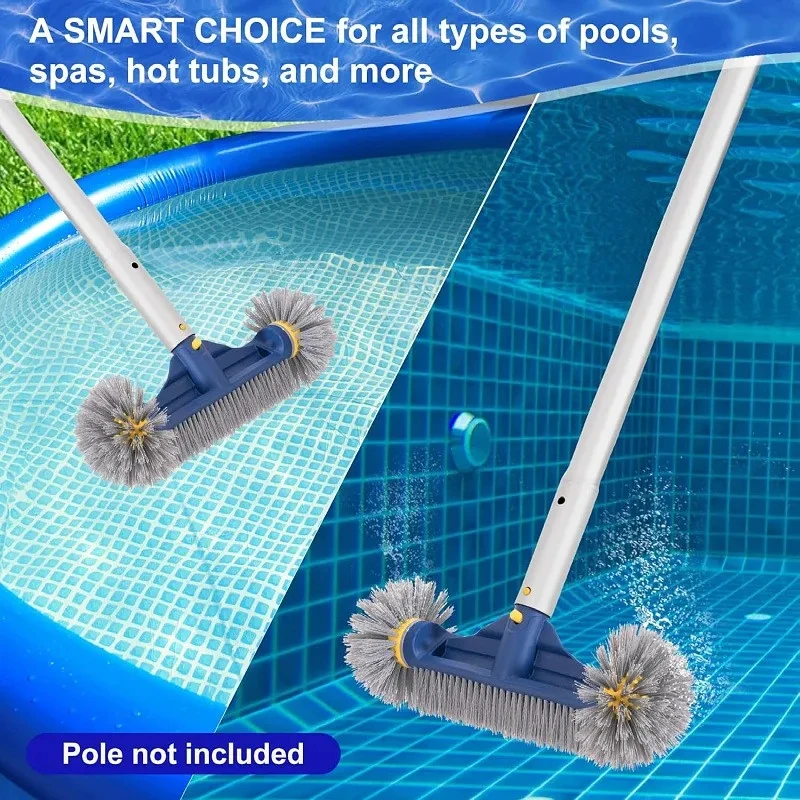 13" Heavy Duty  Pool Brush Head With With Detachable Aluminum Handle  For Pool Wall Steps Corner Cleaning