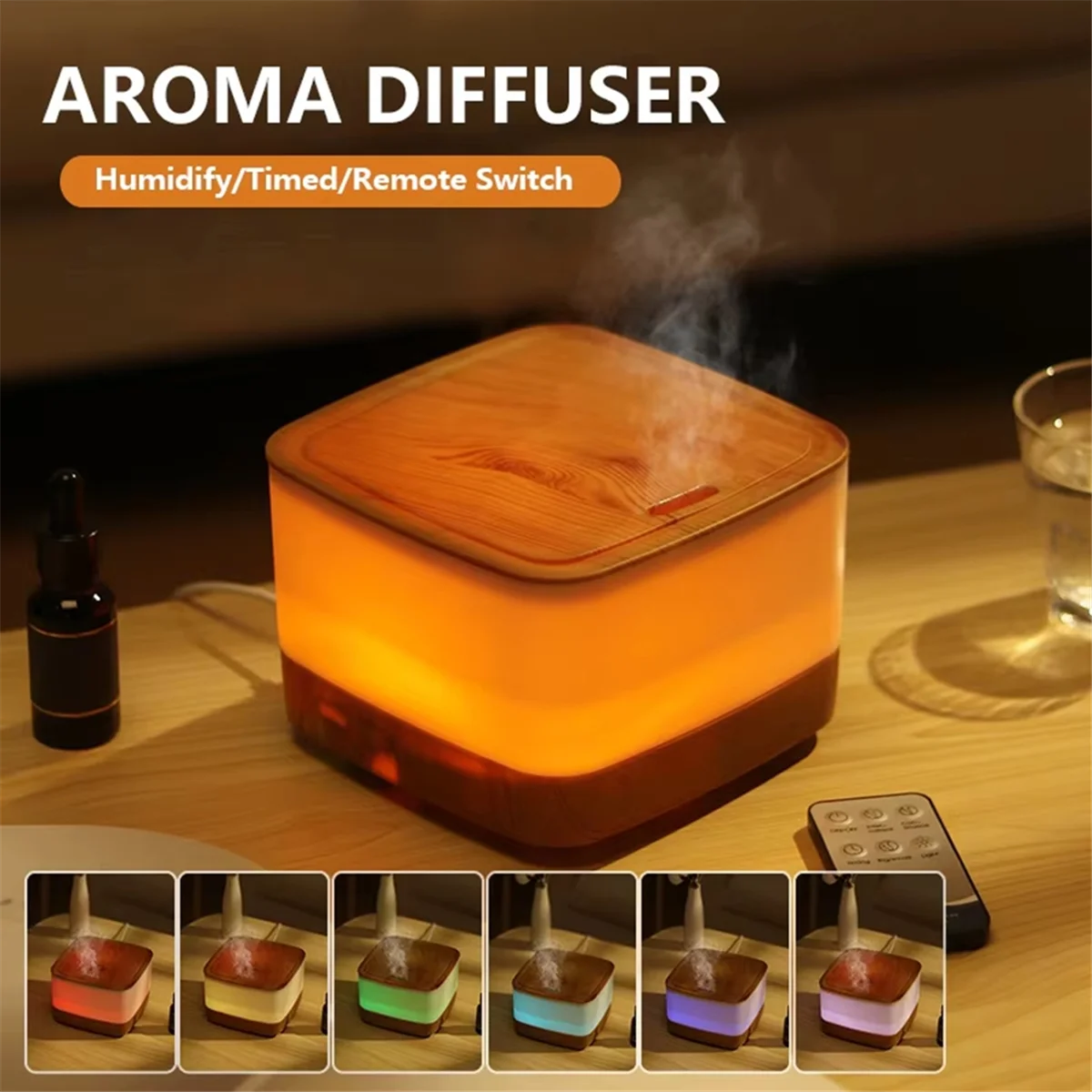 

SEMOIC Flame Humidifier Essential Oil Diffuser Air Humidifier with Remote Control 800ml Aroma Diffuser 7-Color Night Light