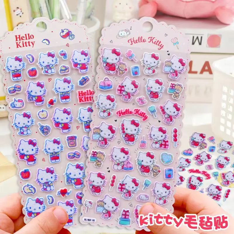 

2pcs Kawaii KT Cat Kuromi Felt Cloth 3d Sticker Cute Animal Diy Mobile Phone Decor Sticker Student Hand Account Stationery