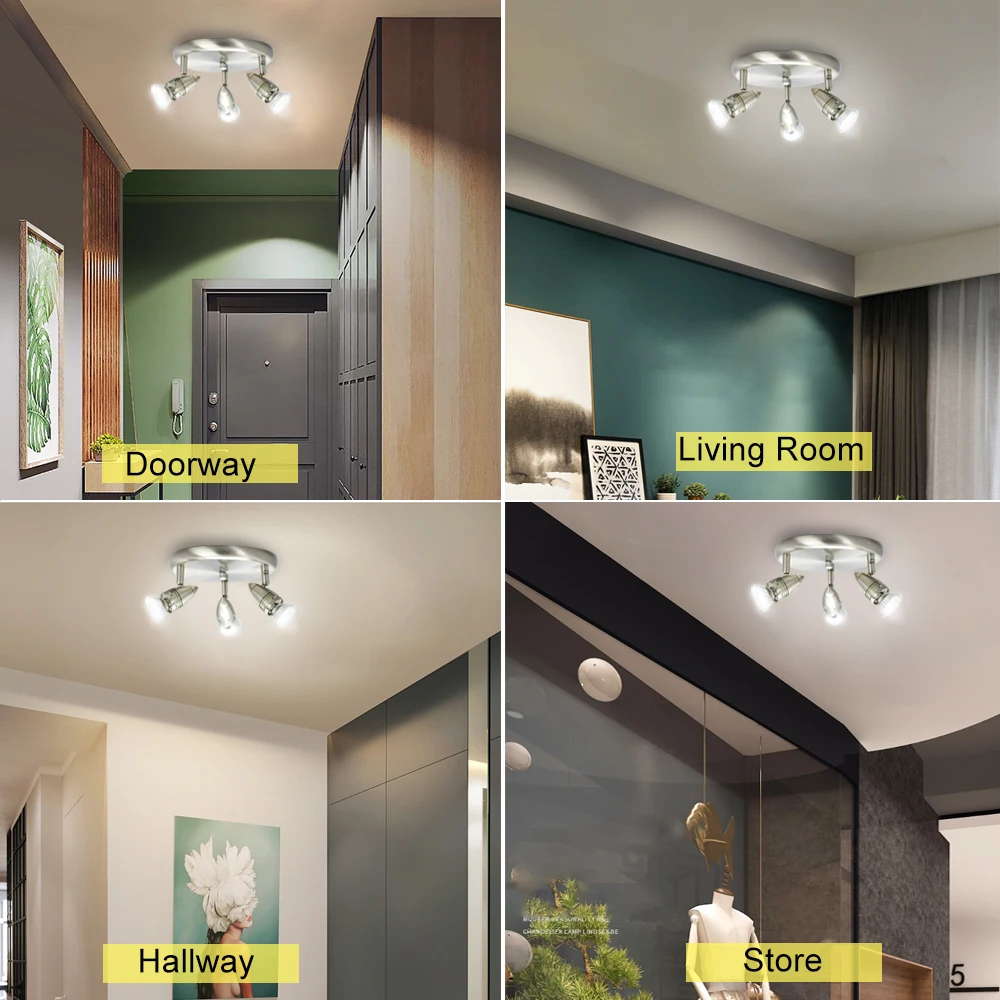 3-Way Round Plate Ceiling Spotlight LED Flush Mounted Close to Ceiling Lamp for Kitchen Island Hallaway Brushed Nickel