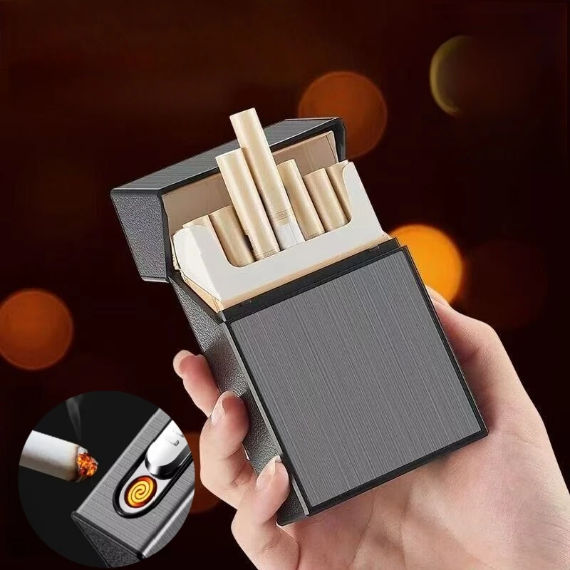 

New Cigarette Box USB Lighter Can Hold 20 CigarettesTungsten Wire Charging Outdoor Waterproof and Moisture-proof Lighter