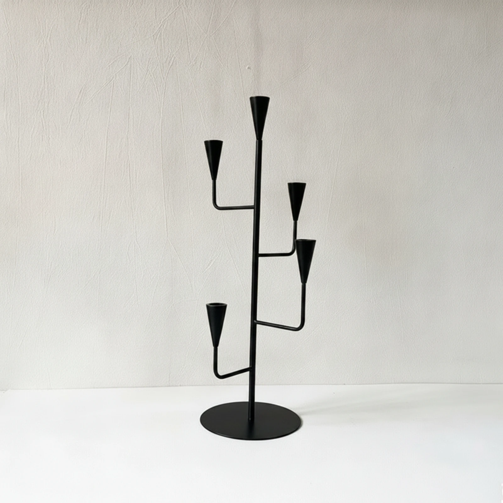 Branch Candlestick Holder Matte Black Five-Arm Candelabra Candle Holder with Five Cups Metal Sculptural for Dining Table, Mantel view 4