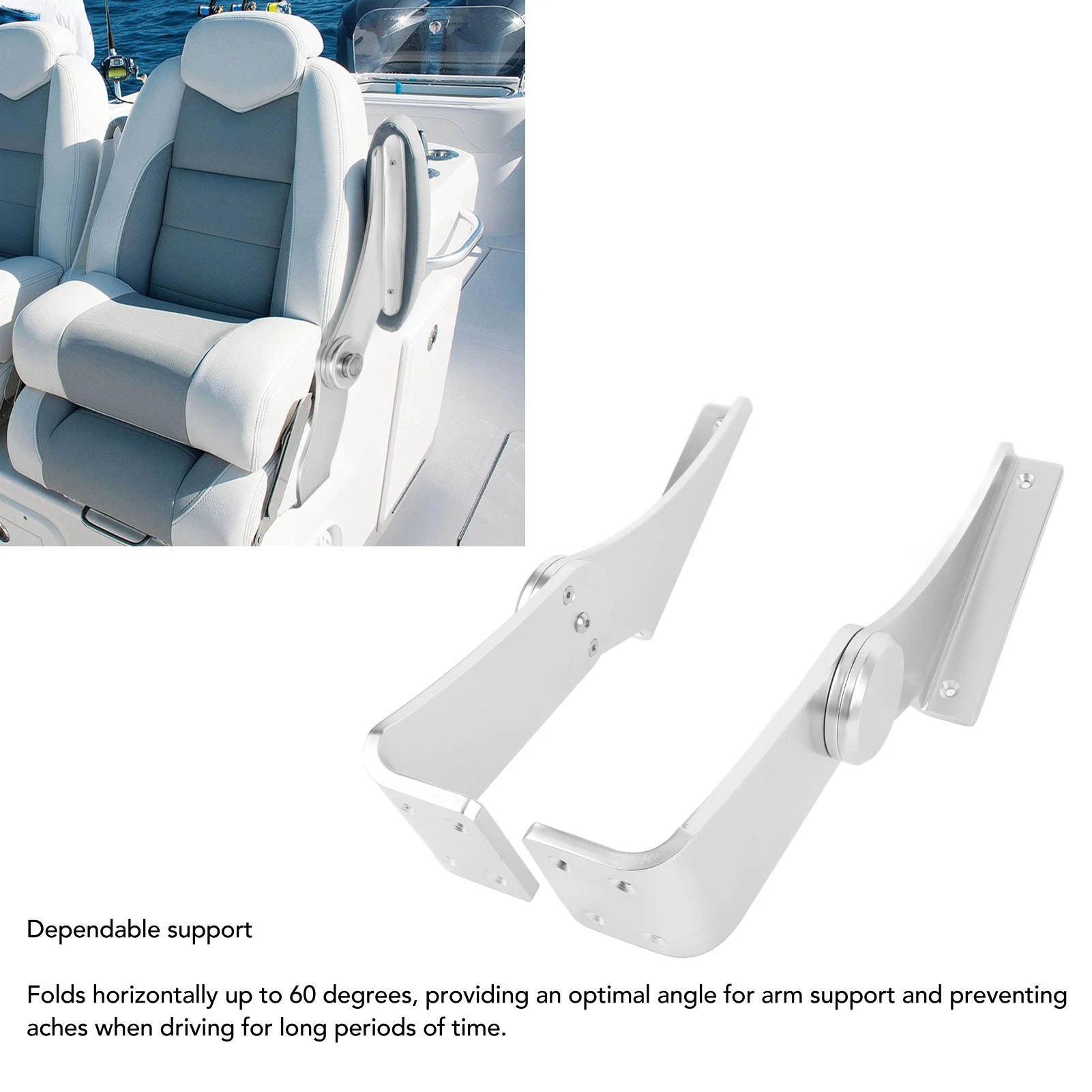 보트 시트 팔걸이 1쌍, 헤비 듀티 알루미늄 합금, 60도 조절 가능 접이식 팔걸이, 해양 요트용 범용