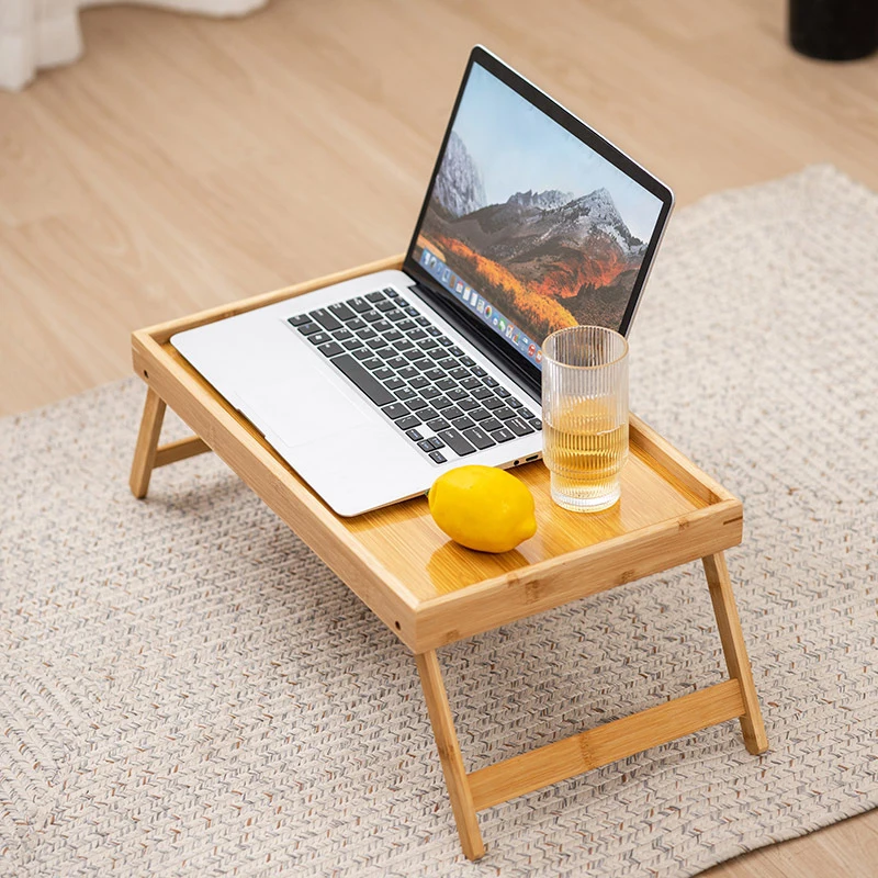 Bed Tray Table Folding Legs Portable Breakfast Tray for Sofa Eating, Drawing, Platters Bamboo Serving Lap Desk Snack Tray