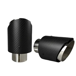 1 Pcs Universal Car Carbon Fibre Tail Throat Stainless Steel Burnishing Single Out Twill Matte Exhaust Nozzle Tip