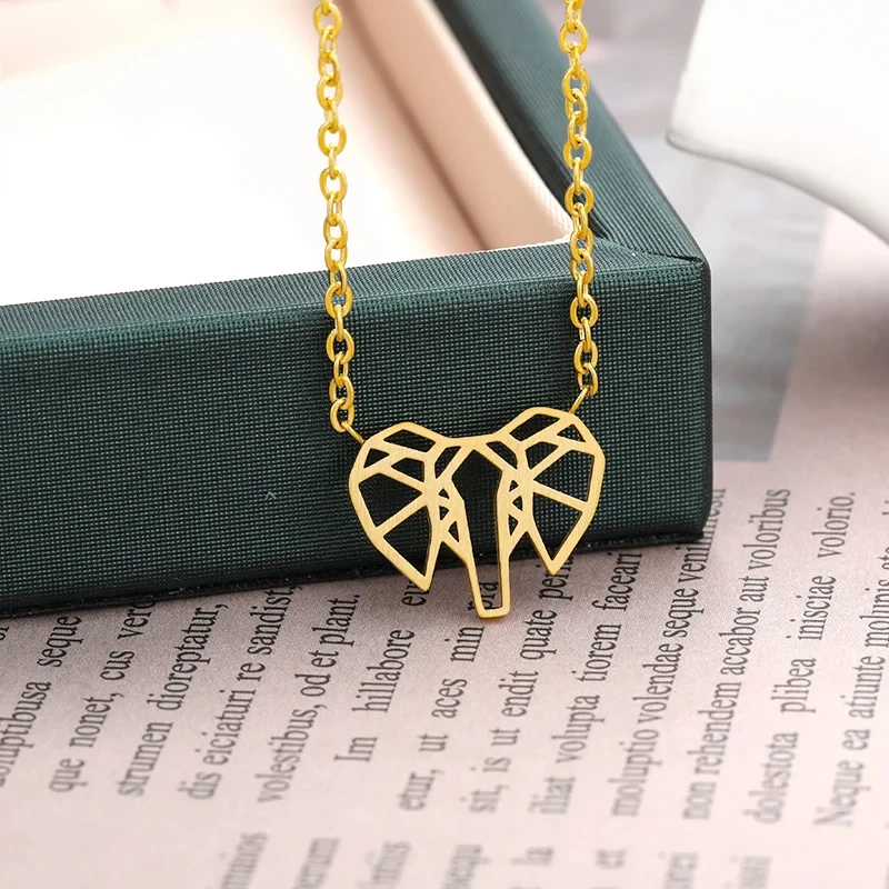 Origami Elephant Statement Necklaces for Women Gold Plated Chain  Stainless Steel Necklace Men Bijoux Femme Ketting Feminino