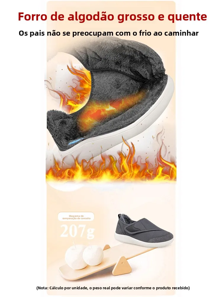 特大サイズ-高齢者向け-冬用シューズ-フリース裏地-糖尿病足サポート-矯正インソール-厚底-快適-スリッポン