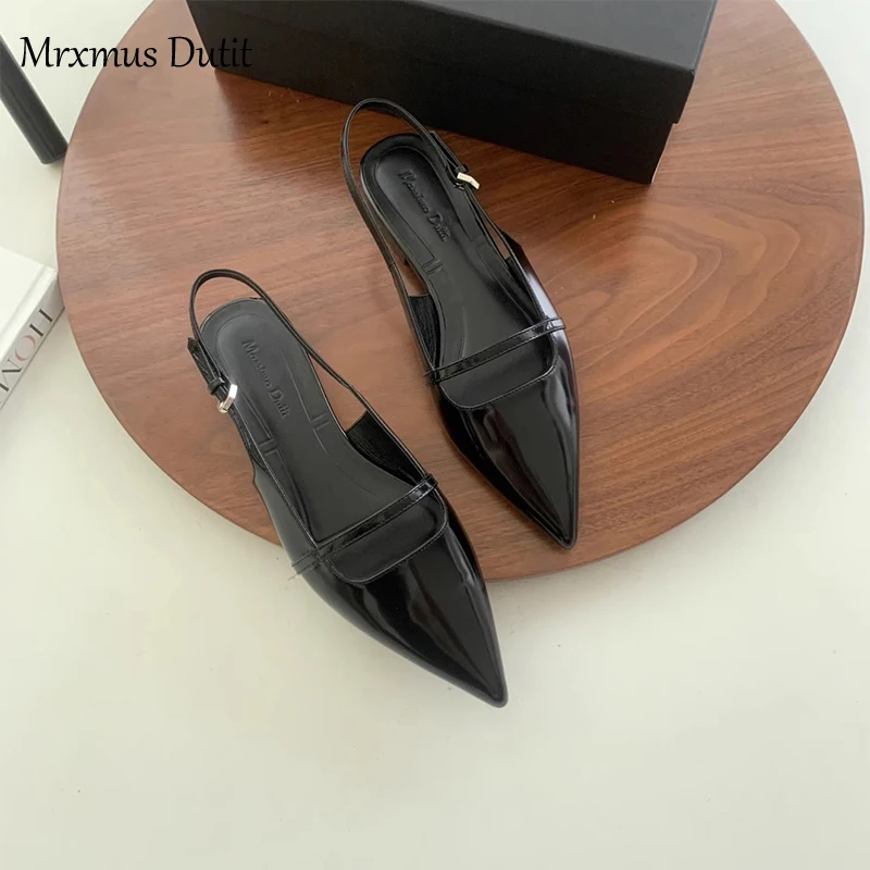 Mrxmus Dutit 2024 Summer New Fashion Women New Pointed Head Flat Sandals Elegant Versatile Solid Simple Shoes Female Chic Pumps